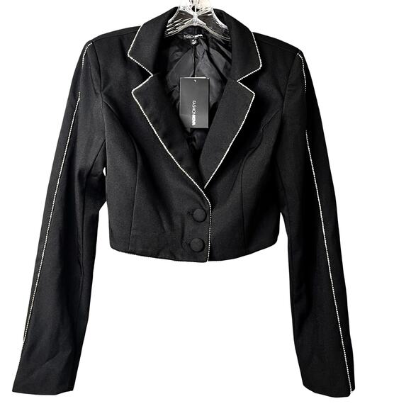 Fashion Nova Always Prepared Rhinestone Trim Jacket Black - Picture 2 of 15